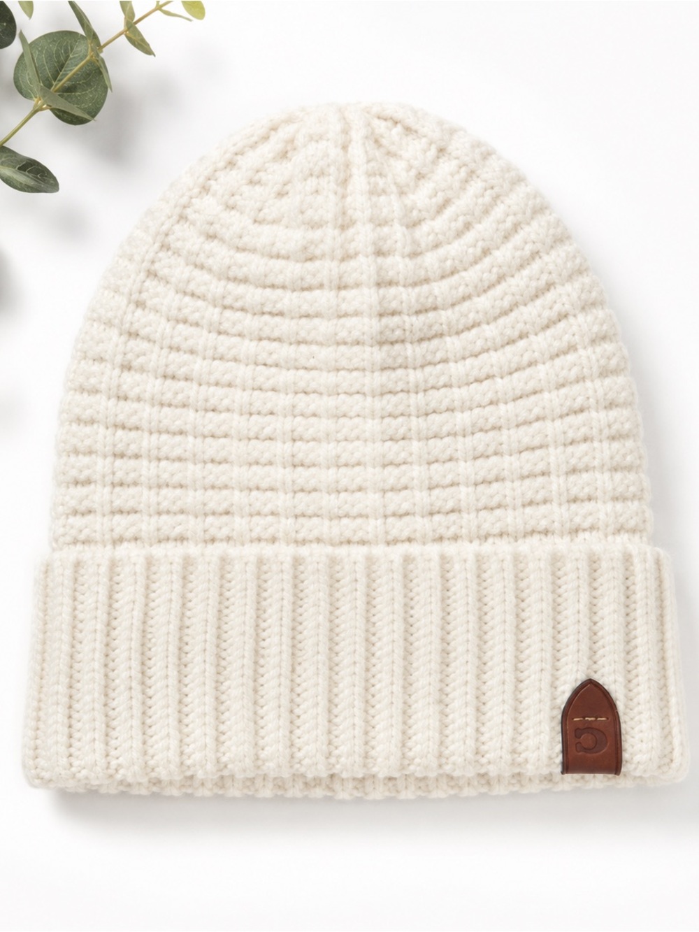 Coach White Ribbed Knit Beanie Hat | Cozy Winter Cap | One Size